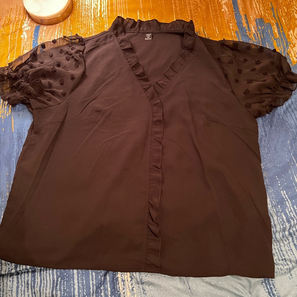 SHEIN Black Blouse with Ruffle Sleeves